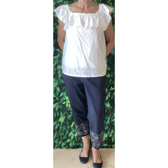 🌸 Tommy Hilfiger Navy Capris with Floral Hem Detail – Approx. Size 6 - Picture 1 of 11